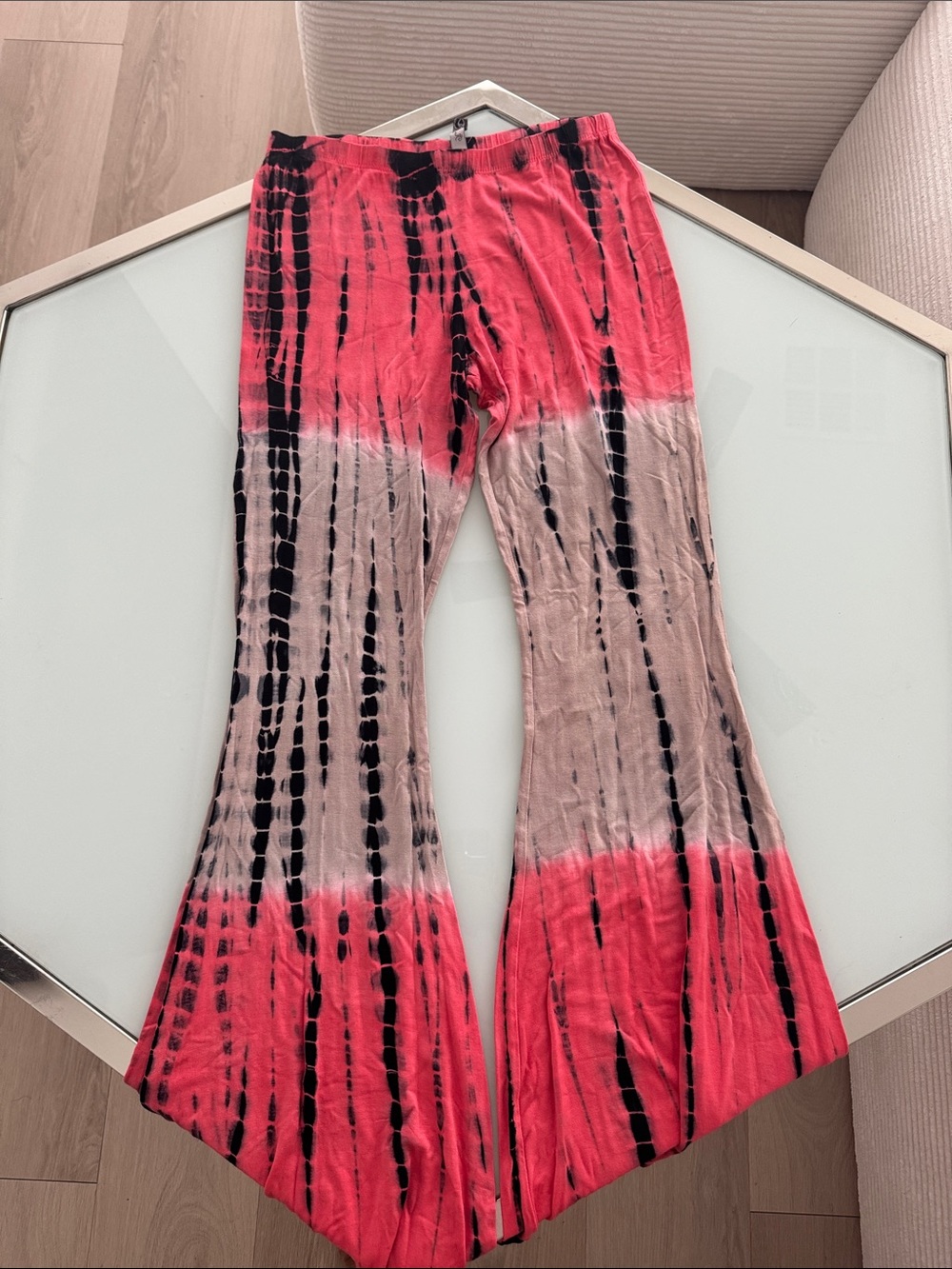 Tie-Dye Flared womens Pants - Red and Cream
